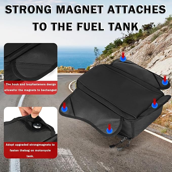 Motorcycle Tank Bag for Kawasaki Ninja ZX 14R, Oxford Magnetic Motorbike Bag Water-Resistant Motorcycle Gas Tank Bag with Magnets and Straps for Touring,B/Magnetic