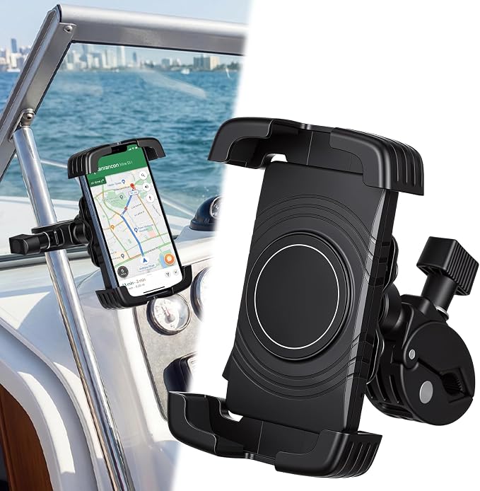 Tellegloww 1 Pack Boat Phone Holder, Marine Cell Phone Holder No Sunshade, Black 360 Degree Adjustable Knob Crab Clamp, Smartphone Accessory for Boat Rail, Car, Cycling, Pontoon and Outdoor Use
