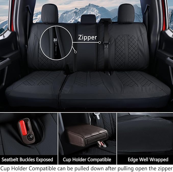 Truckiipa F150 Seat Covers Full Set Leather Waterproof Car Seat Cover Seat Protector Custom Fit for 2015-2026 Ford F150 SuperCrew, 2017-2026 F250 F350 F450 Super Duty Crew Cab, Full Set, Black