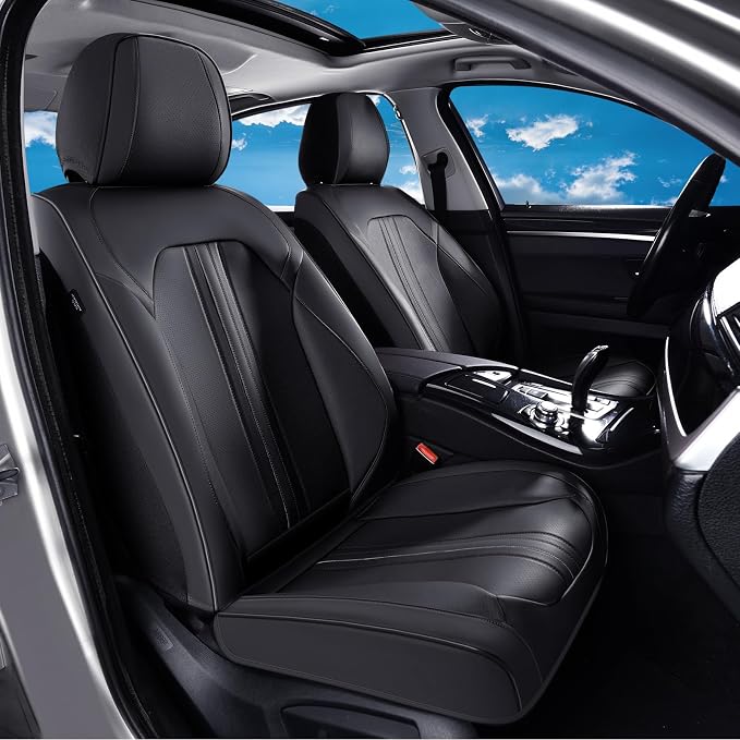 Huidasource Front Seat Covers, Luxury Faux Leather Front Car Seat Cover, Compatible with Airbags, Seatbelt Buckles, Perforation, Cooling＆Heating, Universal Fit for Most Cars, Vans, Trucks, SUVs, Black