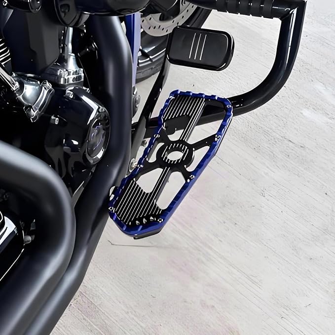 Motorcycle Driver Floorboards Front Footboards Pedal Offroad Rider Foot Pegs Fit for Harley Touring Road King Road Glide Electra Glide Street Glide Softail Dyna (Blue Edge)