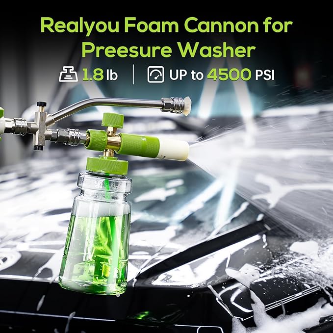 Foam Cannon with Dual Connector Accessory, Pressure Washer Accessories with 1/4 Inch Quick Connector, 5 Pressure Washer Nozzle Tips, Pressure Washer Gun for Car Washing and Cleaning