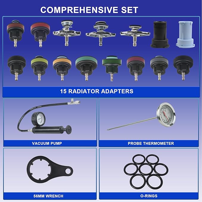 18 Pcs Universal Radiator Pressure Tester Kit,Coolant Pressure Tester kit with 13 Radiator Adapters,Precise Coolant Leak Detector for All Vehicle Cooling System