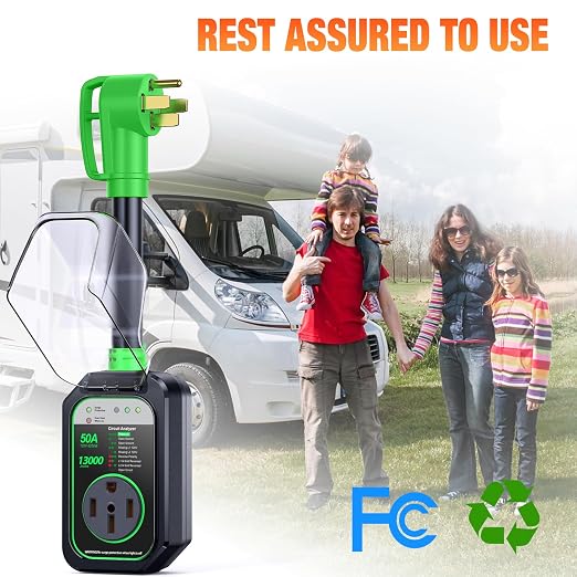 GEARGO 50 Amp RV Surge Protector, 𝟐𝟎𝟐𝟔 𝐍𝐄𝐖 Auto Shutoff IP68 50 Amp RV Surge Protector, High-Energy Protection & Temperature Control, Full Circuit Analyzer for Travel Trailers
