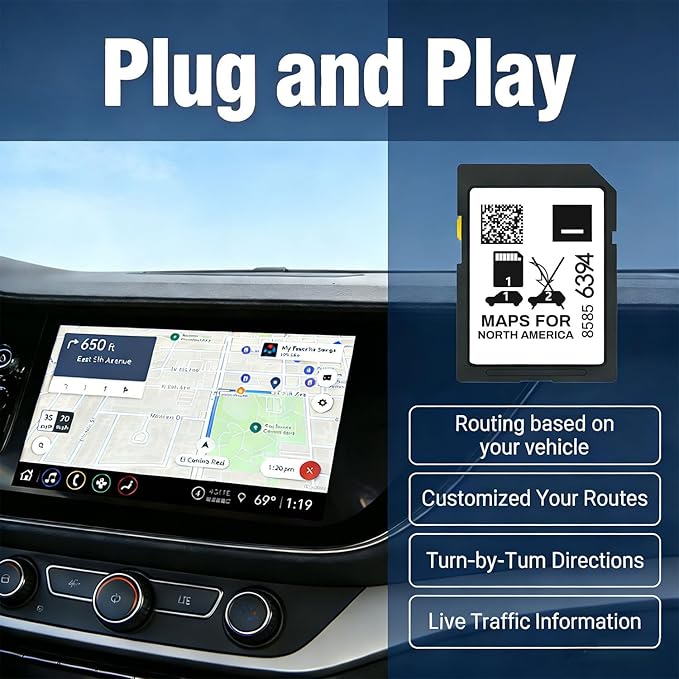 2025 Latest Update Satellite Navigation SD Card Compatible with Cadiliac Chevrolet Buick GMC,North America Maps,Plug and Play Install,GPS in-Dash Navigation Accessories Part 85856394