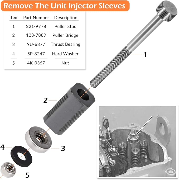 E-cowlboy 9U-6891 Injector Sleeve Remover Installer Set+9U-7227 Injector Height Tool+J-38587-a Engine Barring Socket for CAT Caterpillar 3406E C-15 C-16 Engines (8 PCS)