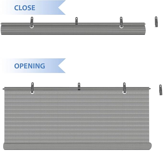 E&K Sunrise 7'W x 12.5H Roll Up Shade Outdoor Hollow Out Roller Shade Blind for Patio, Porch, Backyard, Gazebo, Deck, Pergola (Light Gray)