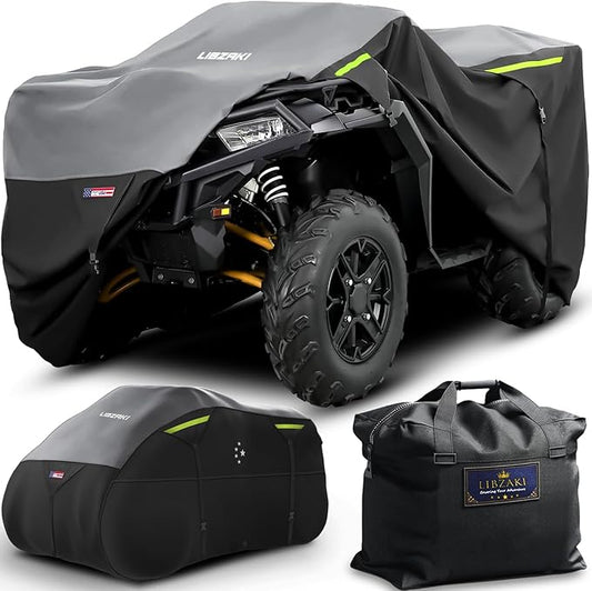 600D ATV Cover - Waterproof Heavy Duty Trailerable Quad Cover - All Season Weather Proof Outdoor UV Protection for Polaris, Kawasaki, Yamaha, Suzuki, Can-Am - Black/Gray