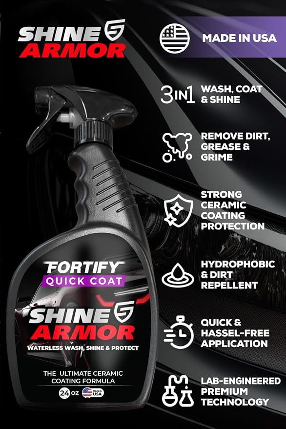 SHINE ARMOR Fortify Quick Coat 24oz | 3-in-1 Ceramic Car Wax Waterless Wash | Spray On, Wipe Off in Under 10 Minutes. 6 to 12 Month Ceramic Protection on Paint, Glass, Chrome, Trim & Wheels. Made in USA