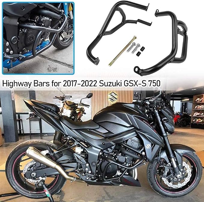 Motorcycle Black Steel Highway Crash Bars Crashbar Stunt Slider Cage Engine Guard Frame Falling Protectors Bumper for Su.zuki GSX-S GSXS GSX S 750 GSX-S750 2017 2018 2019 2020 2021 2022 2023
