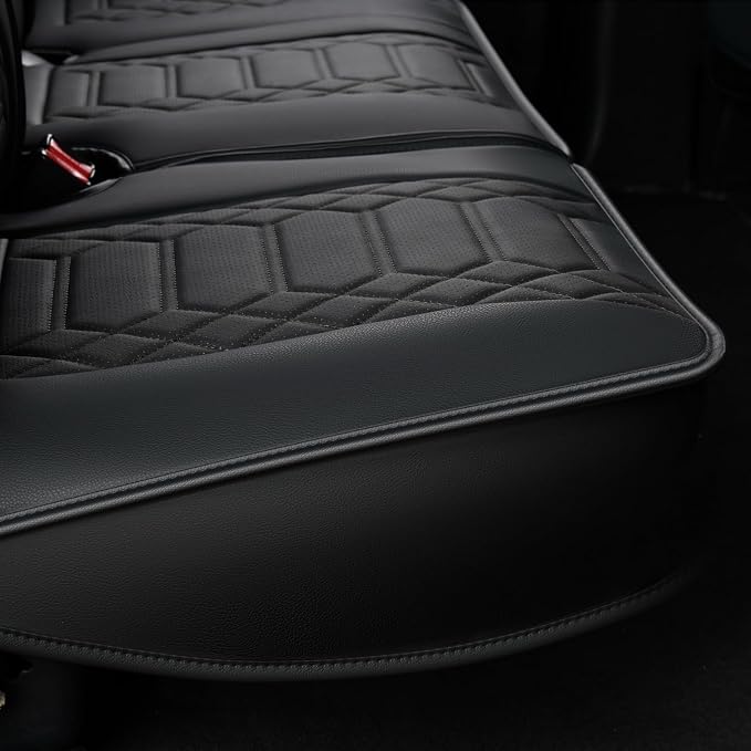 RISINGSTAR Silverado Faux Leather Seat Covers, Fit for 2019-2026 Chevy Silverado GMC Sierra 1500 and 2020-2026 2500HD 3500HD Crew Cab(Rear Set, Black Rear)