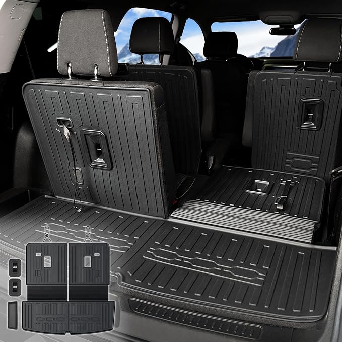 Cargo Mat Backrest Mats 2-in-1 Design for 2017-2023 GMC Acadia 6/7 Seats Accessories, All-Weather TPE Trunk Mat Cargo Liner Protector SLE/SLT/AT4/DENALI(Cargo Mat with Backrest Mats)