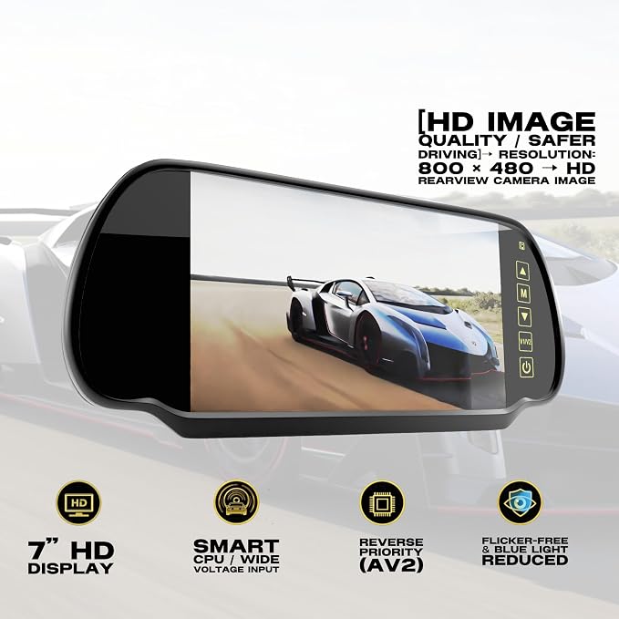 7 Inch TFT LCD Car Rearview Mirror Monitor, Widescreen Dash Cam Rear View Backup Camera Mirror with Touch Button, 2 Video Input, Vehicle Parking in-Mirror Monitor for Cars Trucks