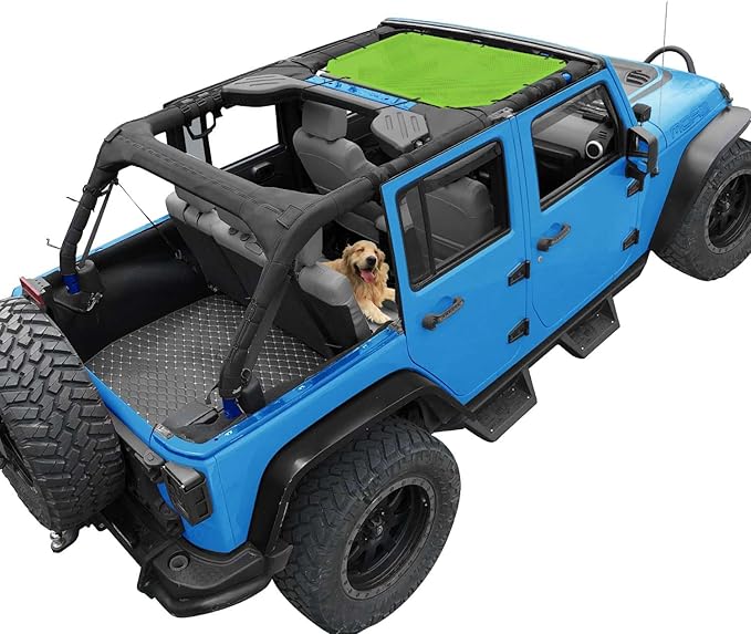 JK Sun Shade Top Compatible with Jeep Wrangler 4 Door 2007 to 2018 Sunshade Sunroof Bikini Cover Blocks UV Wind Noise Green Mesh for Front