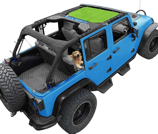 JK Sun Shade Top Compatible with Jeep Wrangler 4 Door 2007 to 2018 Sunshade Sunroof Bikini Cover Blocks UV Wind Noise Green Mesh for Front