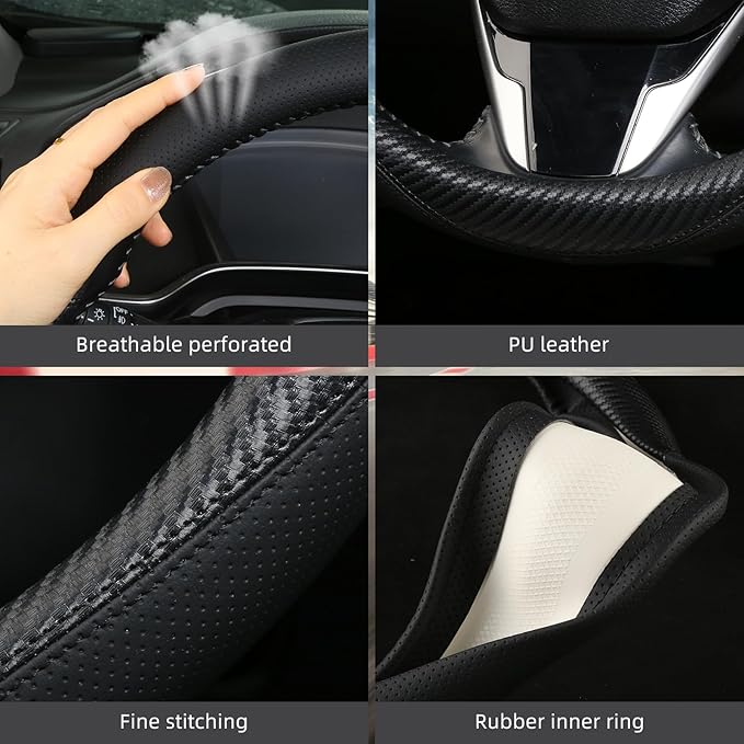 Leather Steering Wheel Cover Custom-Fit for Toyota, Comfort Grip Design Breathable and Non-Slip, Toyota Car Steering Wheel Protector for Women Men, Toyota Accessories,Black (B-Style, for Toyota)