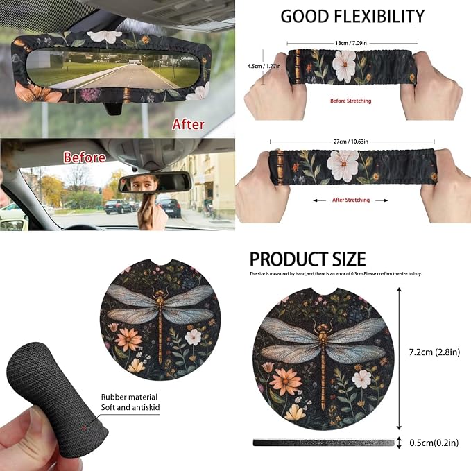 Goth Dragonfly Seat Covers for Cars Full Set - Seat Covers Front and Back with Steering Wheel Cover Seatbelt Pad Coasters Trash Bag Air Rearview Mirror Cover Keychain