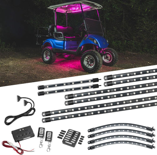 LEDGlow 12pc Million Color LED 4-Seater Golf Cart Underglow Neon Kit with Canopy, Wheel Well & Interior Lights Fits EZGO, Yamaha, Club Car, ICON, Evolution, Tomblerin, Star EV - for 12-Volt Battery