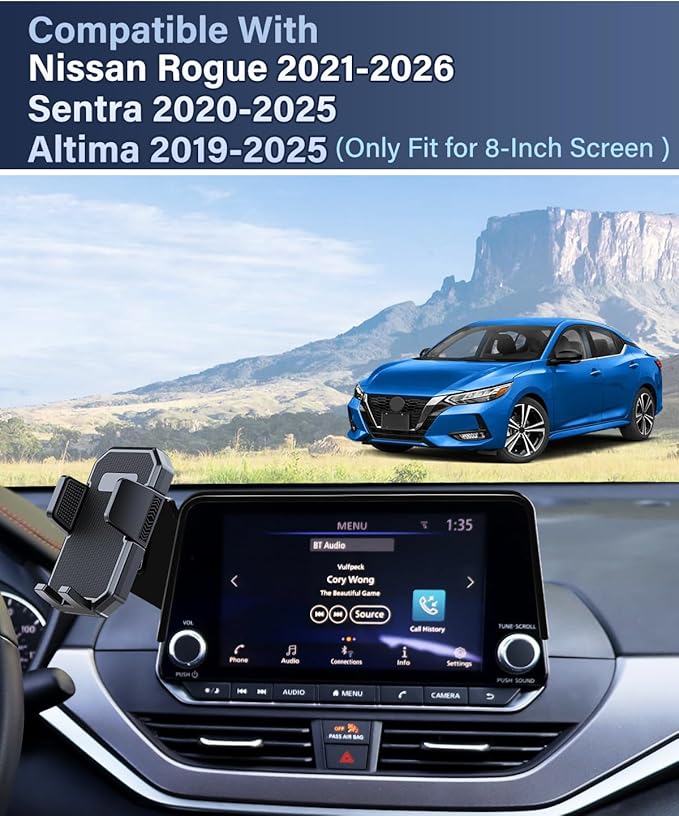 PZK Car Phone Holder for Nissan 2021-2025 Rogue/2020-2025 Sentra/2019-2025 Altima Accessories, Phone Mount for Rogue Sentra Altima with 8-inch Screen Auto Lock Automobile Cradles Fit 4.0-7.0'' Phones