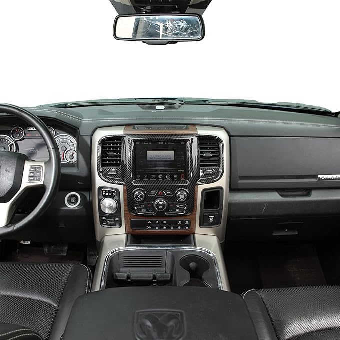 RT-TCZ Carbon Fiber Center Console Multimedia Navigation GPS Panel Trim Cover Decoration Sticker Interior Accessories for Dodge Ram 2011-2017