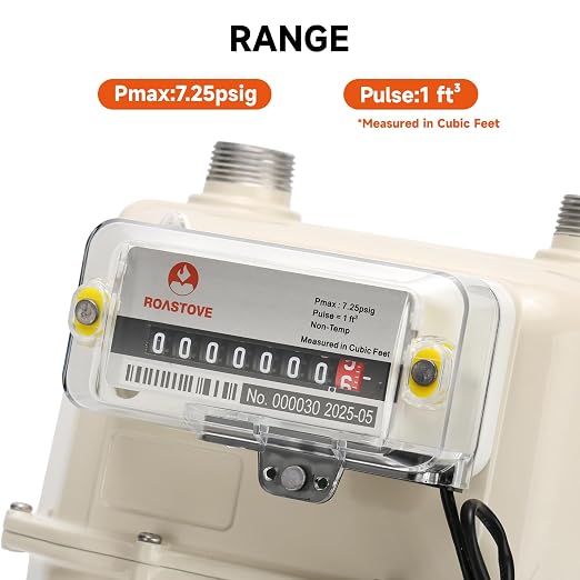 3/4" NPT Gas Submeter with Pulse Output, Cubic Feet Readout, 1 Pulse per Cu Ft, for Natural Gas & Propane Vapor Usage Monitoring — Not a Whole-House Utility Replacement Meter