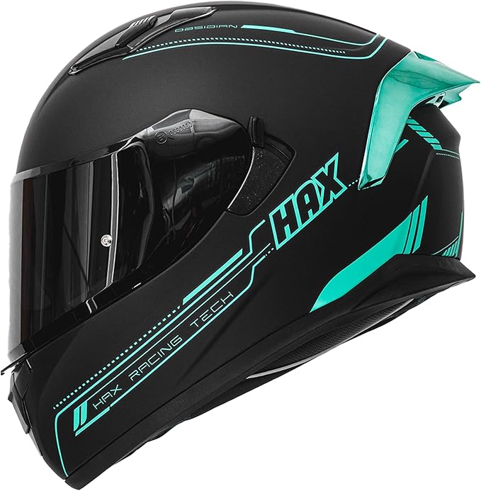HAX Obsidian Full Face Dual Visor Adult Motorcycle Helmet for Motorbike Street Bike with Pinlock Ready DOT Approved Matte Black Aqua M