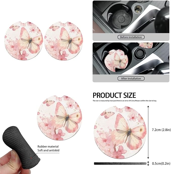 Full Set 10 Pcs Peach Blossom Butterfly Car Seat Covers, Spring Peach Blossoms Automotive Rear Front Seat Protector, Butterflies Aesthetic Steering Wheel Cover