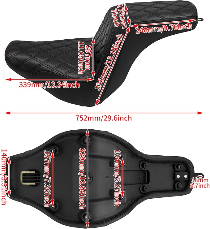 Motorcycle 2-Up Seat Driver Passenger One-Piece Seat Fit For Harley Low Rider Low Rider S ST FXLR FXLRST 2018-up (Black Stitching)