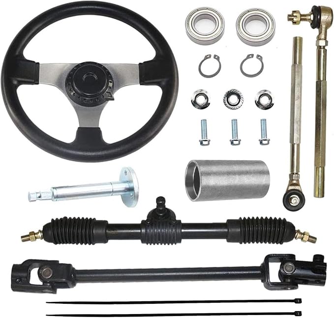 PRO BAT 300mm/11.8'' Steering Wheel Steel Kit 420mm/16.5'' Gear Rack Pinion Adjustable Shaft Set Replacement for 50cc 70cc 90cc 110cc 125cc 140cc 150cc Go Kart Cart Golf UTV Buggy