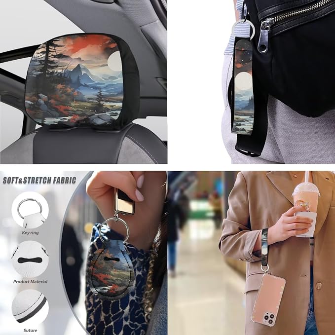 Landscape 13 Pcs Seat Covers Watercolor Mountain Landscape Full Set Print Non Slip and Soft Headrest Cover Car Pine Forest Cup Pad Fit for Car,Truck,Van,SUV