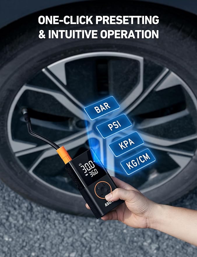 AstroAI L7 Tire Inflator Portable Air Compressor Cordless Mini Bike Pump with Digital Dual Values Display, 150 PSI Car Tires Air Pump with LED Lights&Pressure Gauge for Auto, Motorcycles, Bikes, Balls