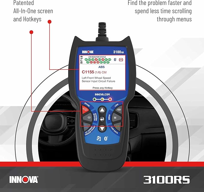 INNOVA 3100RS, OBD2 Scanner, ABS SRS Airbag Scan Tool with Airbag Light & Oil Light Reset, Stream Graph & Record Live Data, Get Suggested Repair & Parts on iPhone or Android