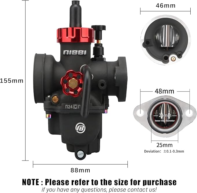 NIBBI PE24 Carburetor Kit, 24mm carburetor with Carb Jets - Fit for 140cc 150cc Dirt Bike Pit Bike Apollo TaoTao Lifan Kayo SSR
