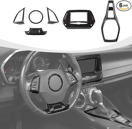 RAZPOY for Camaro Interior Trim Kit, 6PCS Gear Shift Panel Trim Navigation Screen Radio Cover Compatible with 2017-2023 Chevy Camaro, Carbon Fiber (Small Screen)
