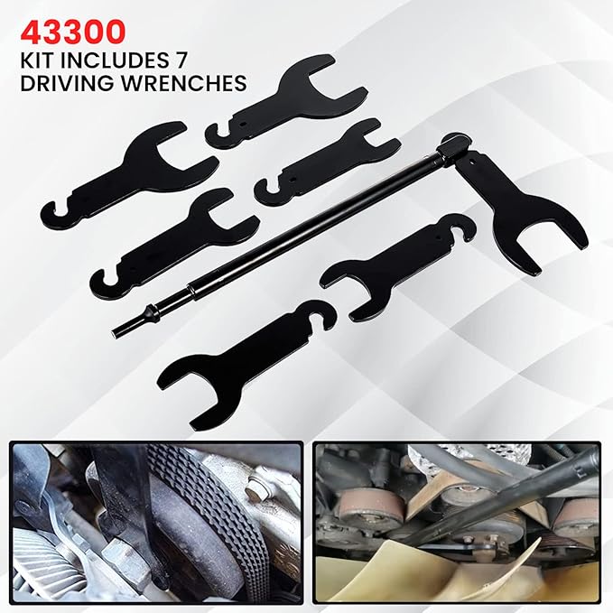 8PCS Pneumatic Fan Clutch Wrench, 43300 Fan Clutch Removal Tool Kit, Auto Repair Gear Assisted Positioning Tool Compatible with Ford GM Jeep Chrysler