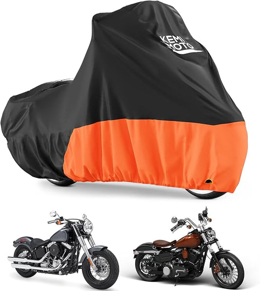 KEMIMOTO Heavy Duty 420D Motorcycle Cover Waterproof Compatible with Softail Dyna Models Standard Heritage Classic 114 Shadow Cruiser Cover Outdoor All Weather Protect from Dust Sunlight Rain