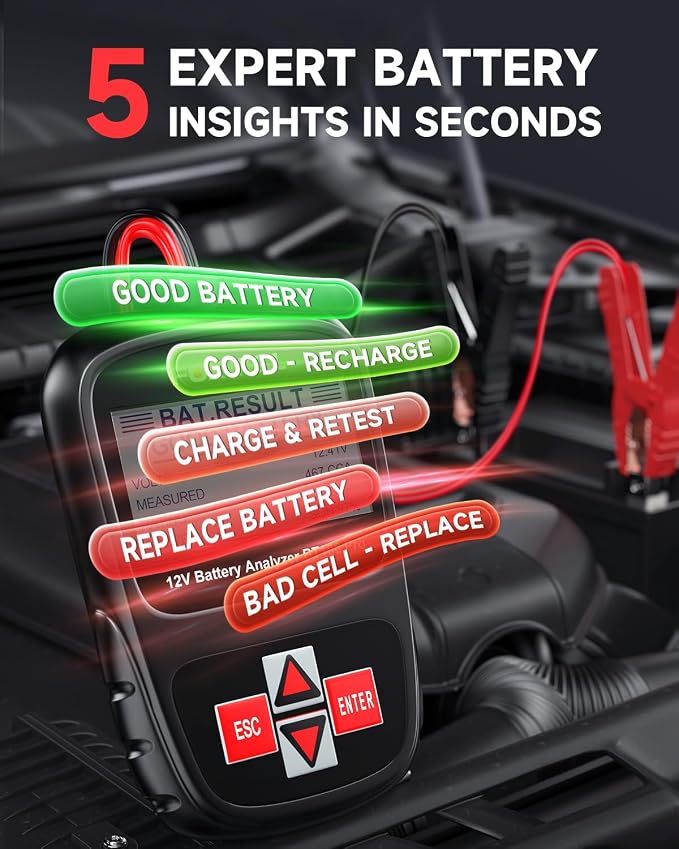 FOXWELL BT100 PRO 12V Car Battery Tester,100-1100CCA Battery Load Tester & Portable Carrying Case