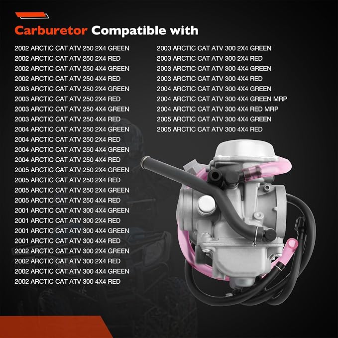 Carburetor Compatible with Arctic Cat 250 300 2x4 4x4 2001 2002 2003 2004 2005 RED GREEN #0470-448 Carb(Includes Air Filter & Fuel Valve Petcock with Spark Plug)