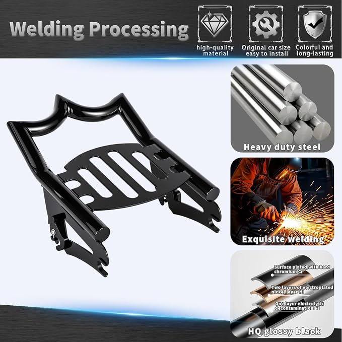 Crown Detachable Luggage Rack for Harley Touring 2009-2026 Street Road Electra Glide/Road King, Black （Classic）