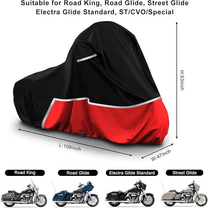 Harley Davidson Touring Motorcycle Cover - 420D Oxford Cloth, Waterproof for Snow, Rain & Dust Protection, Fits Electra Glide, Road King, Street Glide & CVO Models