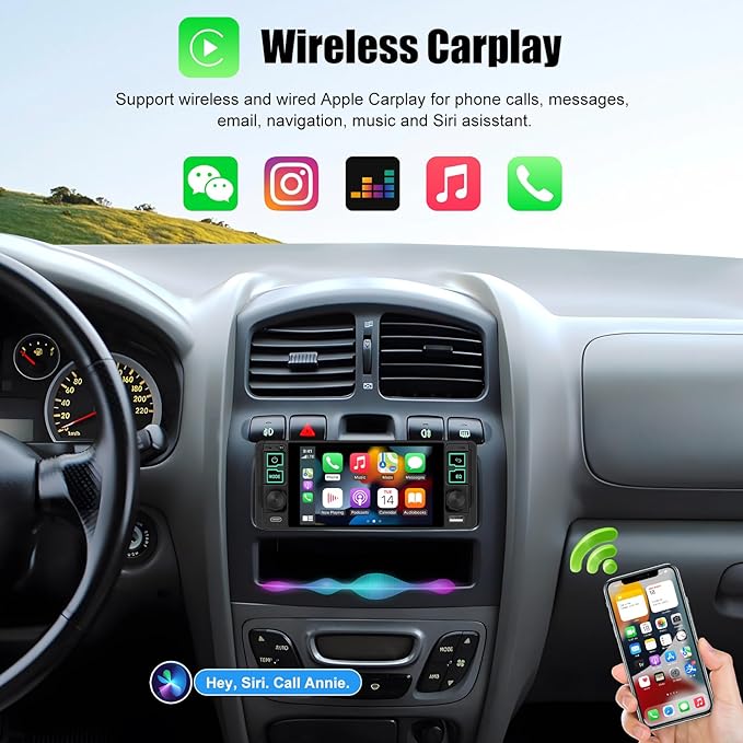 Single Din Car Stereo with Wireless Apple Carplay Android Auto, 5.1" InCell Touchscreen Car Radio with Bluetooth 5.2 Handsfree Mirror Link 1 Din Head Unit with FM/Type-C/USB/EQ/Microphone
