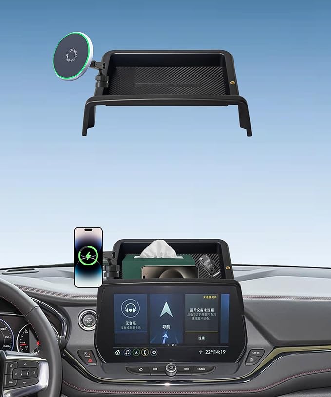 Car Phone Holder for Chevrolet Blazer 2023 2024 2025 2026 Accessories 10.2 Inch Touch Screen Fixed Clip 15W Fast Wireless Charger Cell Phone Mount with Dashboard Storage Tray
