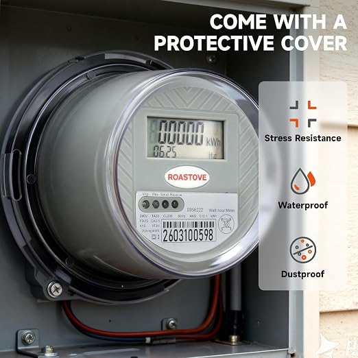 240V Digital Electric Meter, 2 Wire KWH Watt Meter for RV & Home, LCD Energy Usage Monitor, 0.5 Accuracy, Easy-to-Read Power Consumption Meter
