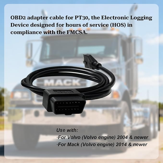 OBD2 16 Pin to 10 Pin Adapter Cable for PT30 HOS ELD Logbook,Compliant ECM w/DOT,Compatible with OBD 16pin Diagnostic Connector,Work for Freighliner/Kenworth/Peterbilt/Westernstar Truck