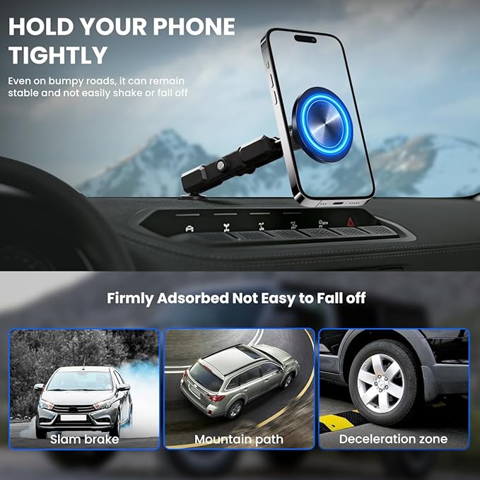 Car Phone Holder Fit for Ford Bronco 2021-2025 2/4 Door Compatible with Magsafe, Magnetic Dash Phone Mount Hands-Free 360° Rotation (Not for Bronco Sport)