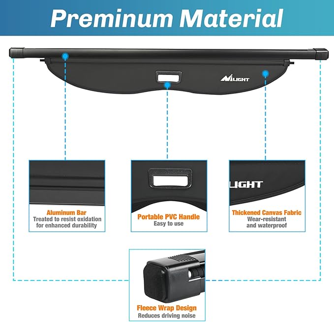 Nilight Cargo Cover Fit for Toyota Highlander 2020 2021 2022 2023 2024 2025, Retractable Privacy Security Shield Shade Rear Trunk Cover, with Trunk Storage Net