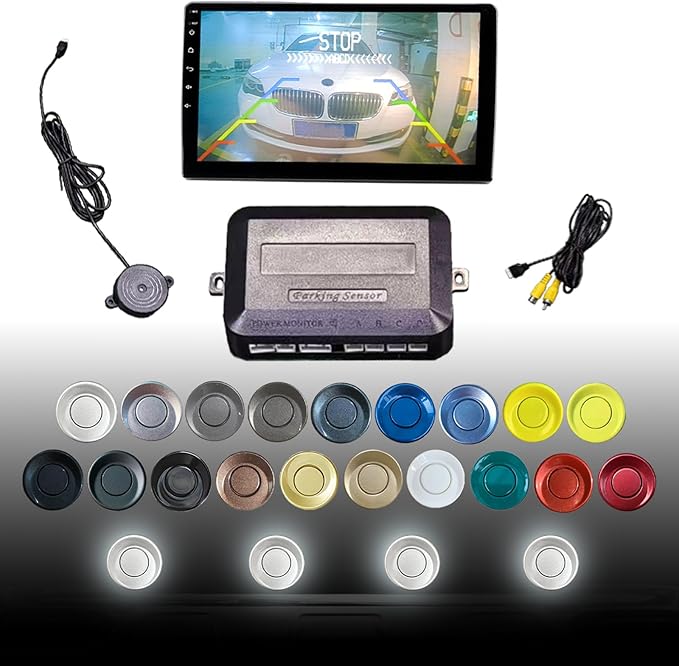 LCD Parking Sensor Kit - Displays Data on Original Screen, Easy Rear Installation, Compatible with All Camera Formats (AHD, CVBS), 18 Probe Colors to Match Any Vehicle（Silver）