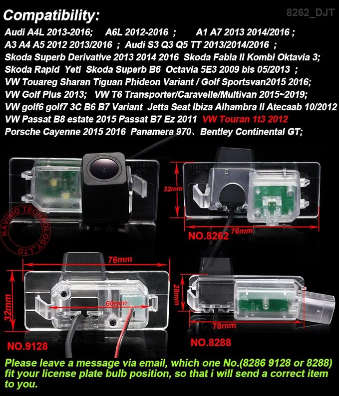IP68 Waterproof Reverse Rear View Camera License Plate Backup Camera Replacement for Audi A4L A6L A1 A7 A3 A4 A5 S3 Q3 Q5 TT Skoda Superb VW Golf VI 6 Golf Plus Jetta (No.8262)
