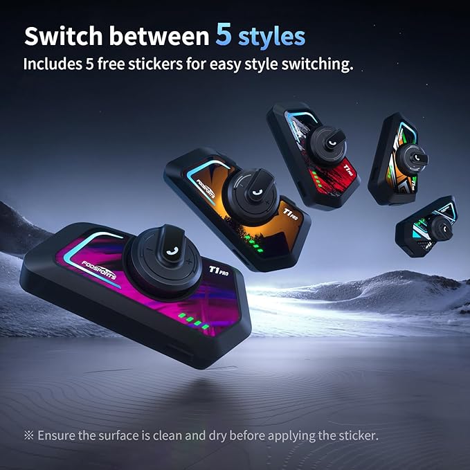 Fodsports T1 PRO Motorcycle Intercom V5.4 with Music Sharing, One-Click Switching for 4 Functional Modes, 6-Way Motorcycle Helmet Headset, FM/5 Stickers/Noise Cancellation/Stereo Music, 1 Pack