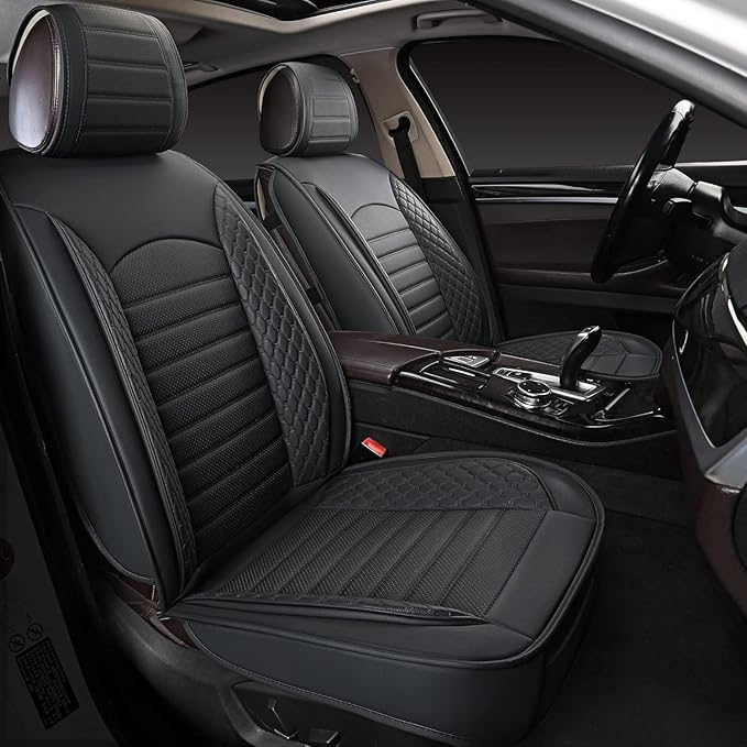 Car Seat Covers 2 PCS Front Seats, Waterproof Napa Leather Automotive Seat Protector for Cars SUV Truck Sedan, Universal Anti-Slip Car Seat Cushion Interior Accessories, Black